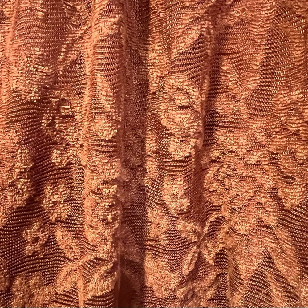 Deletta Anthropologie Rust Amana Burnout Sheer Smocked Mock Neck Top size small - Picture 5 of 13